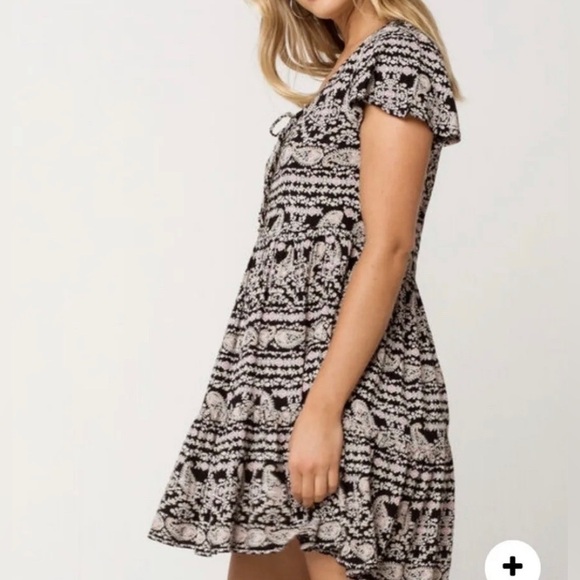 Patrons of Peace Floral Paisley Button Up Mini Dress Navy Blue Boho Hippie EUC - Picture 2 of 11